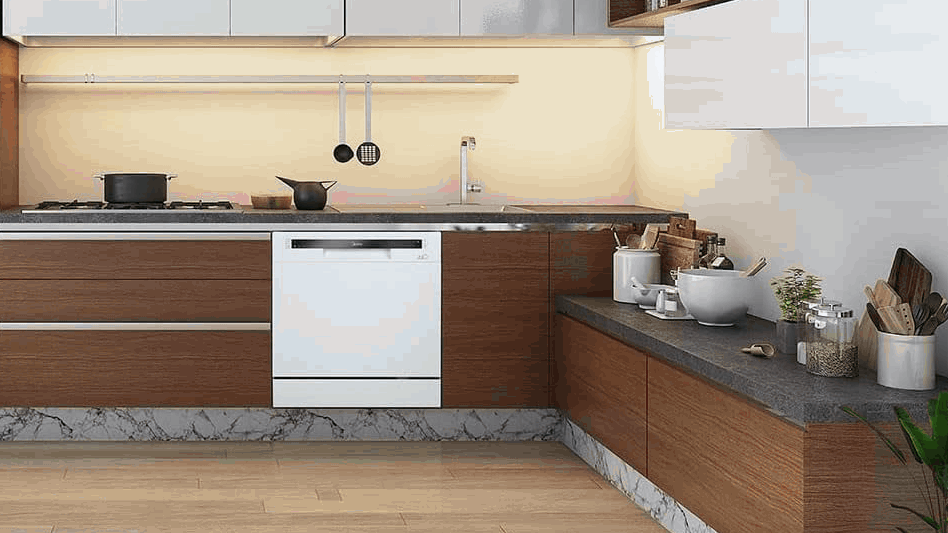 Lava-Louças Midea DWA08B1 branca embutida em cozinha moderna