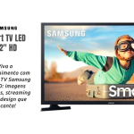 Smart TV LED 32" HD Samsung LH32BETBLGGXZD com design moderno em fundo branco.
